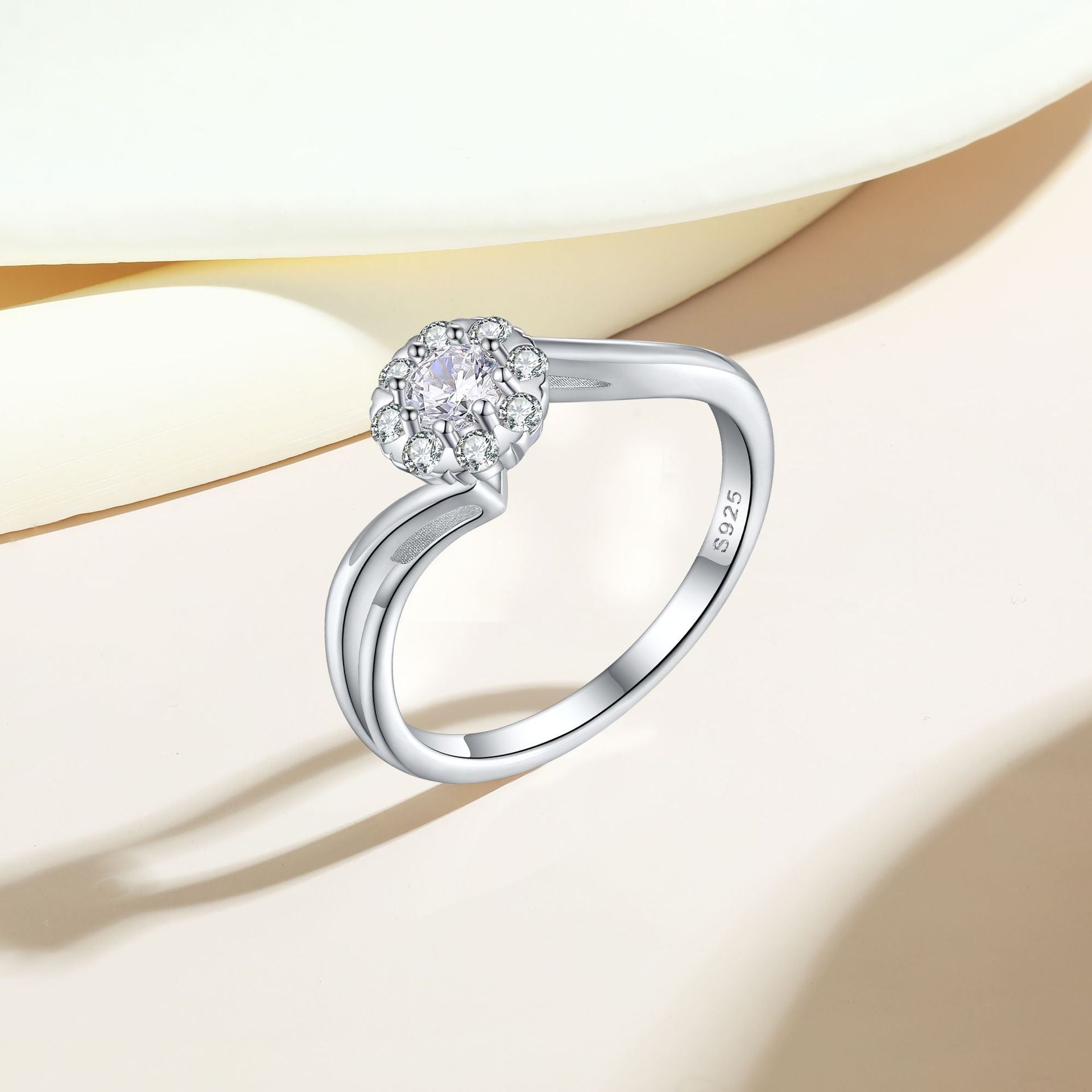 Women's 925 Sterling Silver Twisted Shank CZ Ring - High-End Designer Wedding Band