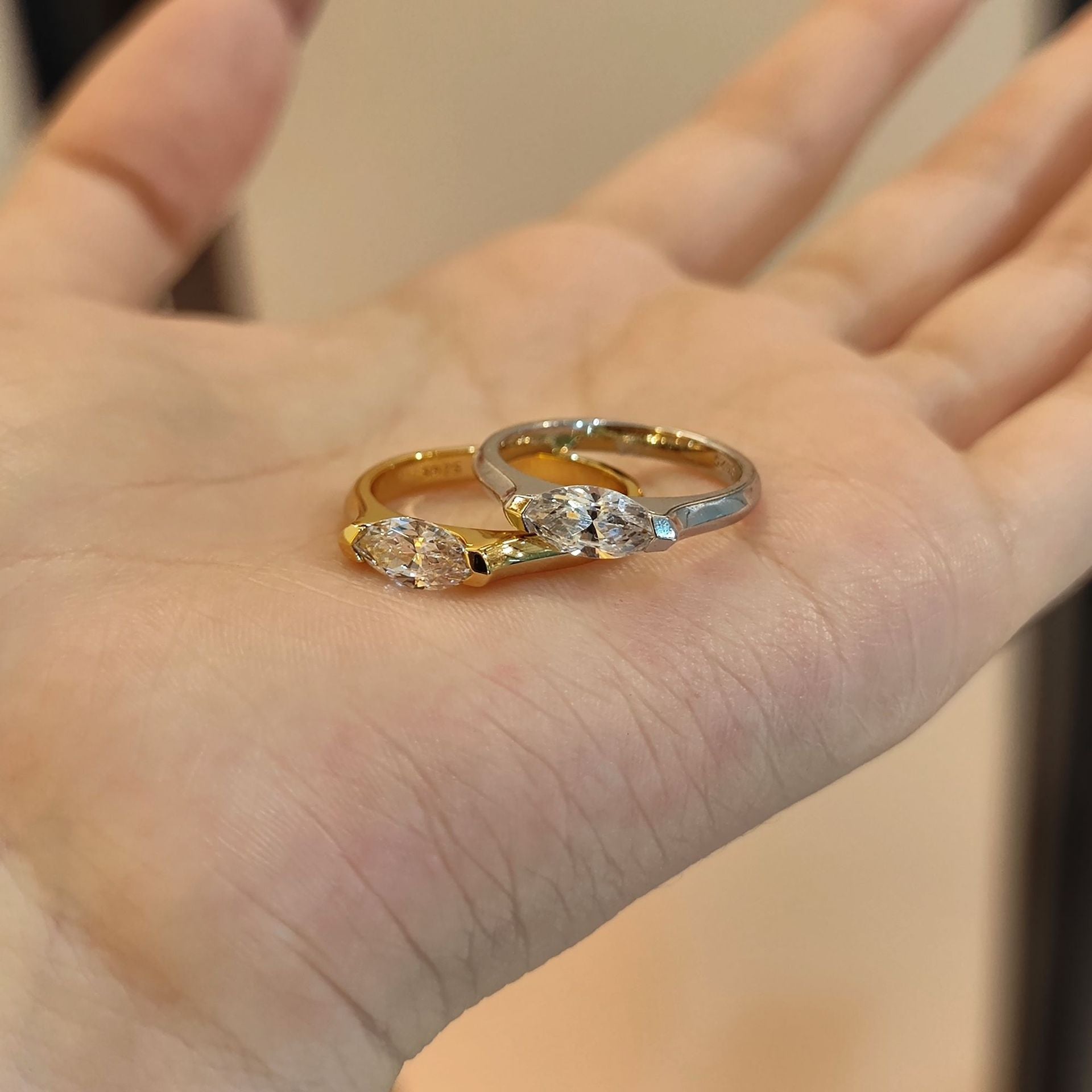 Marquise Moissanite Ring in Sterling Silver, 5x10mm Solitaire Engagement Ring for Women, Minimalist Wedding Band