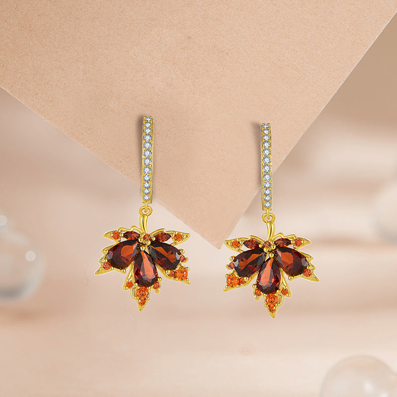 Autumn Maple Leaf Earrings - Sterling Silver 925 Red Resin Drops