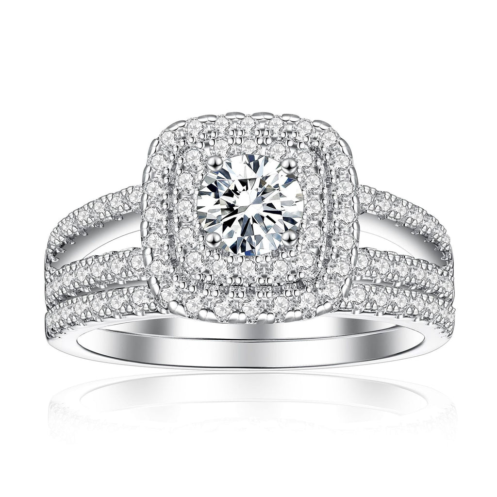 2-in-1 925 Sterling Silver Wedding Ring Set for Women - Bridal Combo Ring