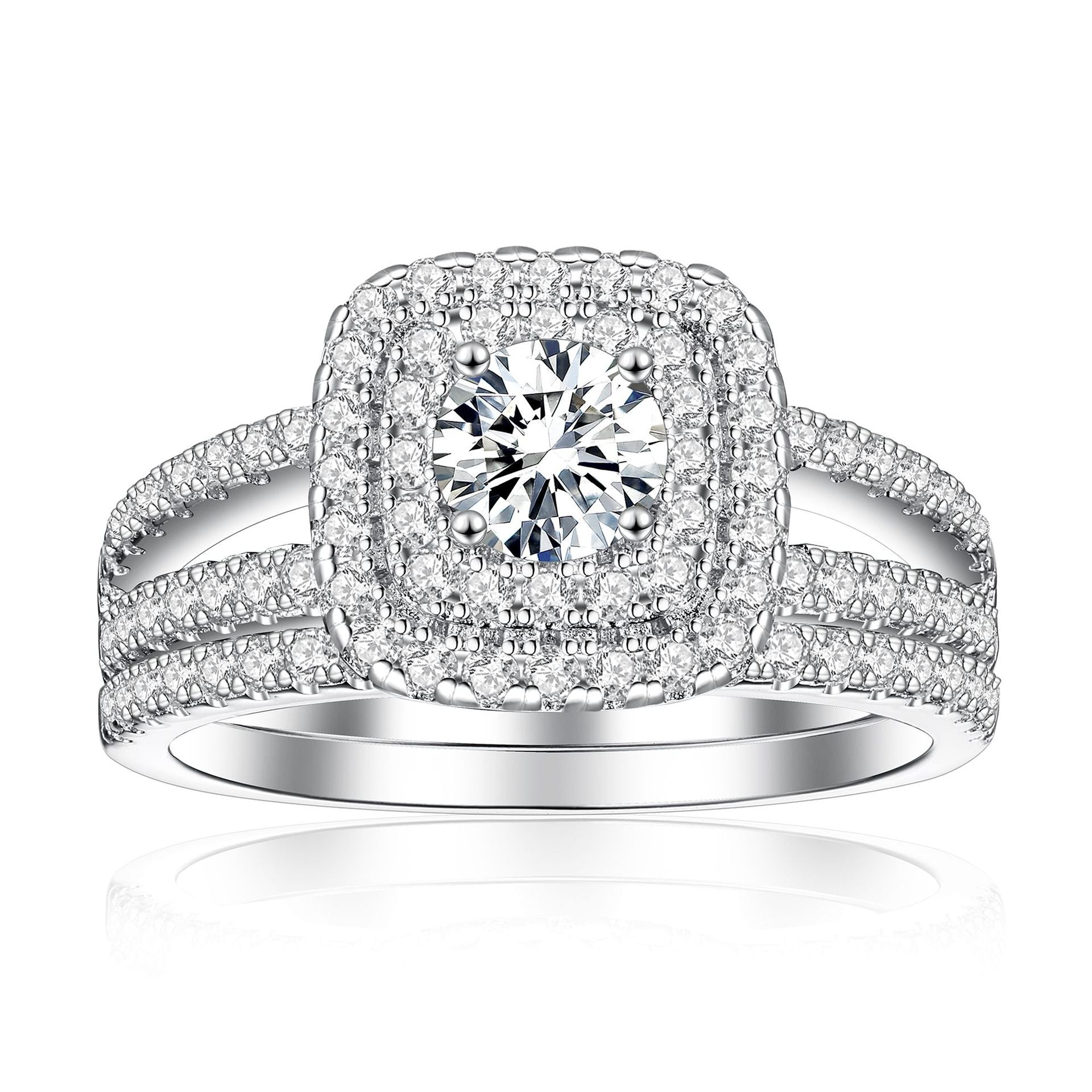 2-in-1 925 Sterling Silver Wedding Ring Set for Women - Bridal Combo Ring