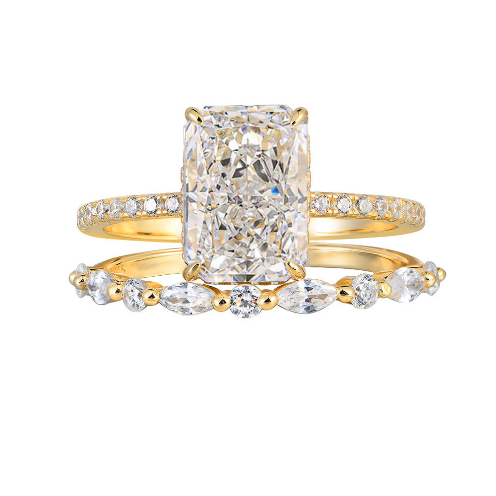 S925 Sterling Silver Sparkling Ice Flower Cut CZ Ring Set - High Quality Luxury Ins Style Stackable Rings