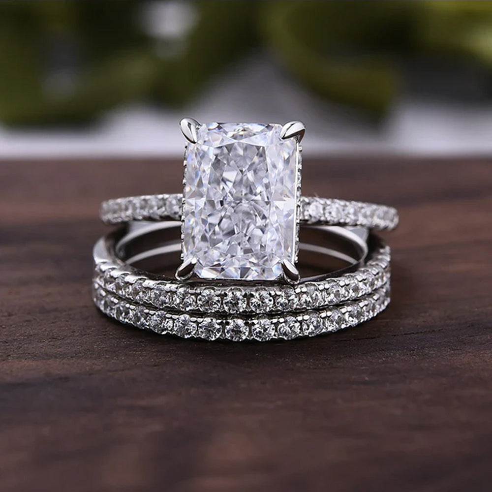 S925 Sterling Silver Sparkling Ice Flower Cut CZ Ring Set - High Quality Luxury Ins Style Stackable Rings
