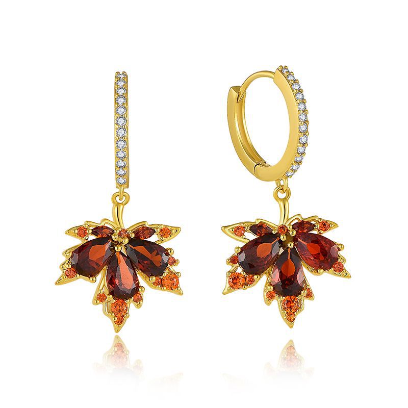 Autumn Maple Leaf Earrings - Sterling Silver 925 Red Resin Drops