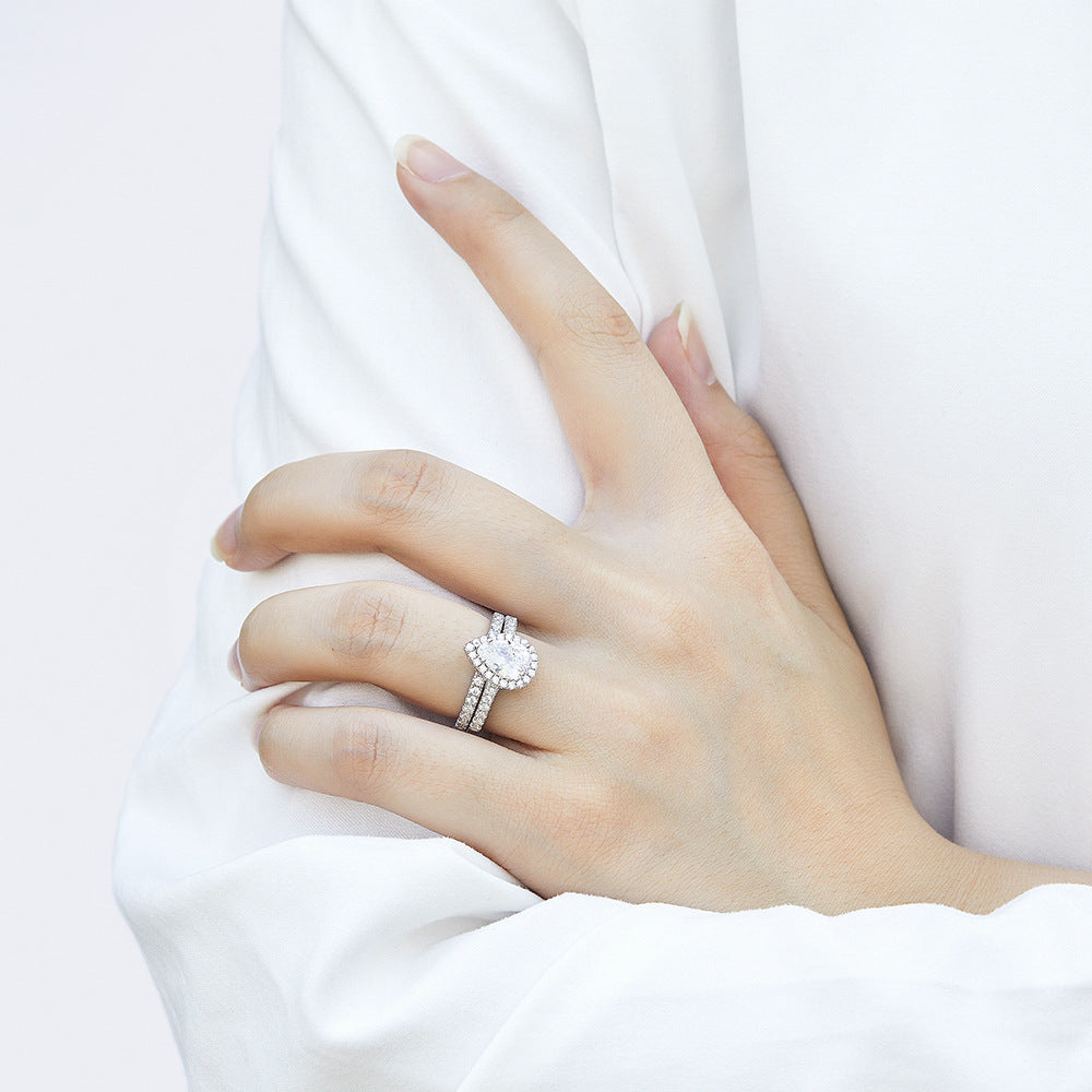 Niche Design 925 Sterling Silver Teardrop CZ Stackable Ring Set for Women | Bridal Wedding Band Set