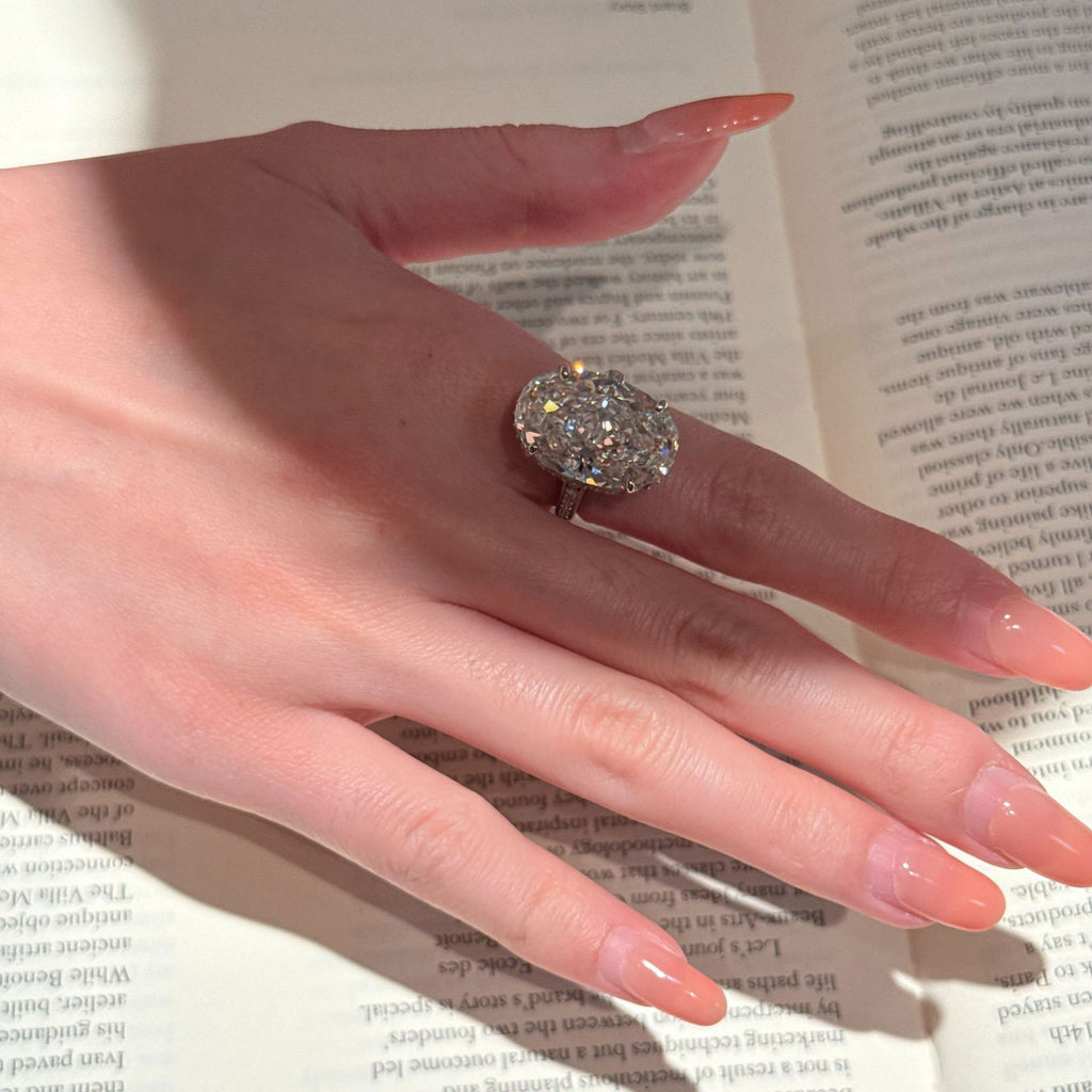 S925 Sterling Silver Big Carat Ring for Women - 13x20mm Ice Flower Cut Pave-Set Statement Band | Cool Tone Elegance