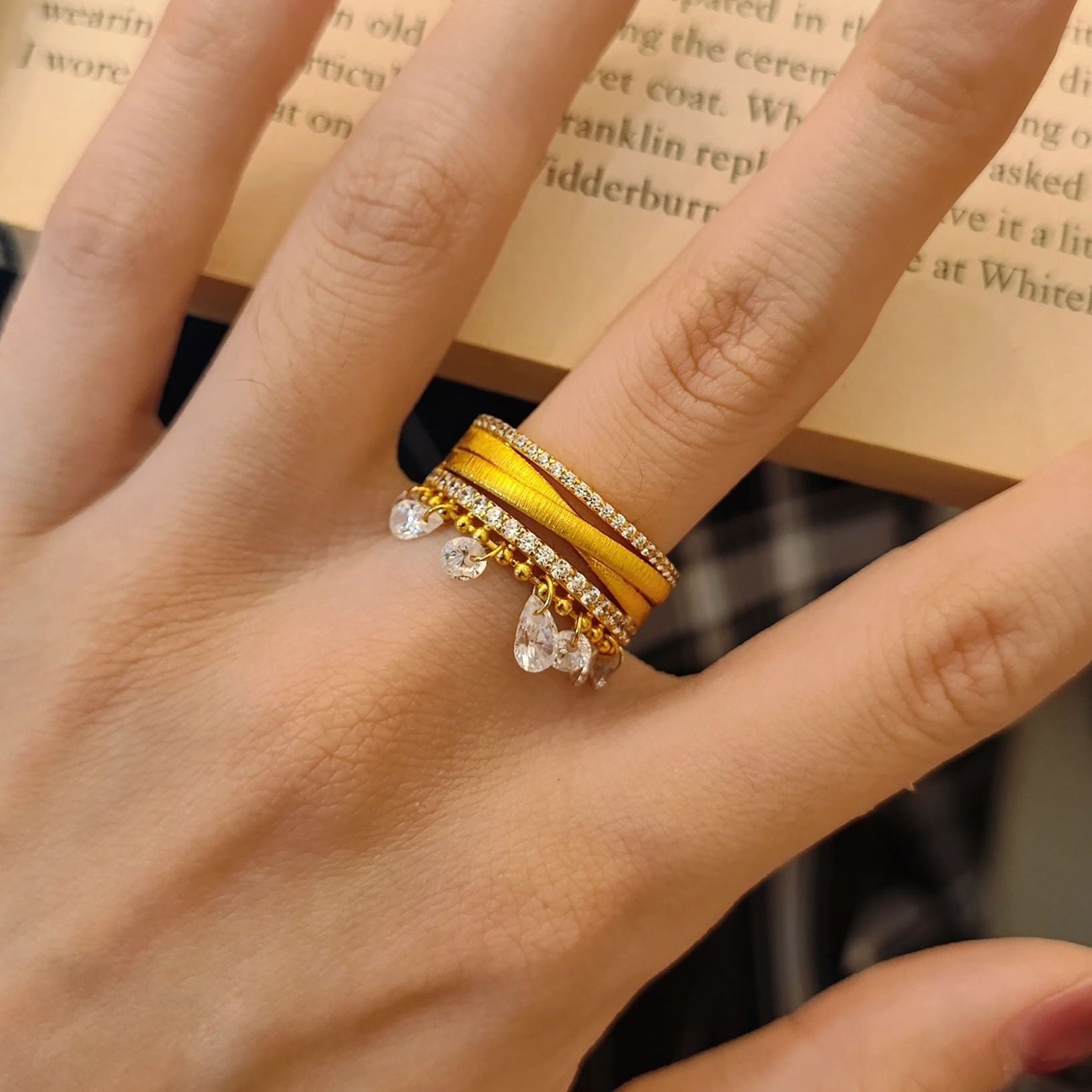 Y2K Dangling Stackable Ring for Women, Gold Plated Statement Jewelry