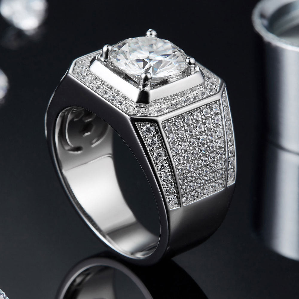 Titan Blaze™ Full Pave Moissanite Ring - 925 Silver Men's Statement Jewelry