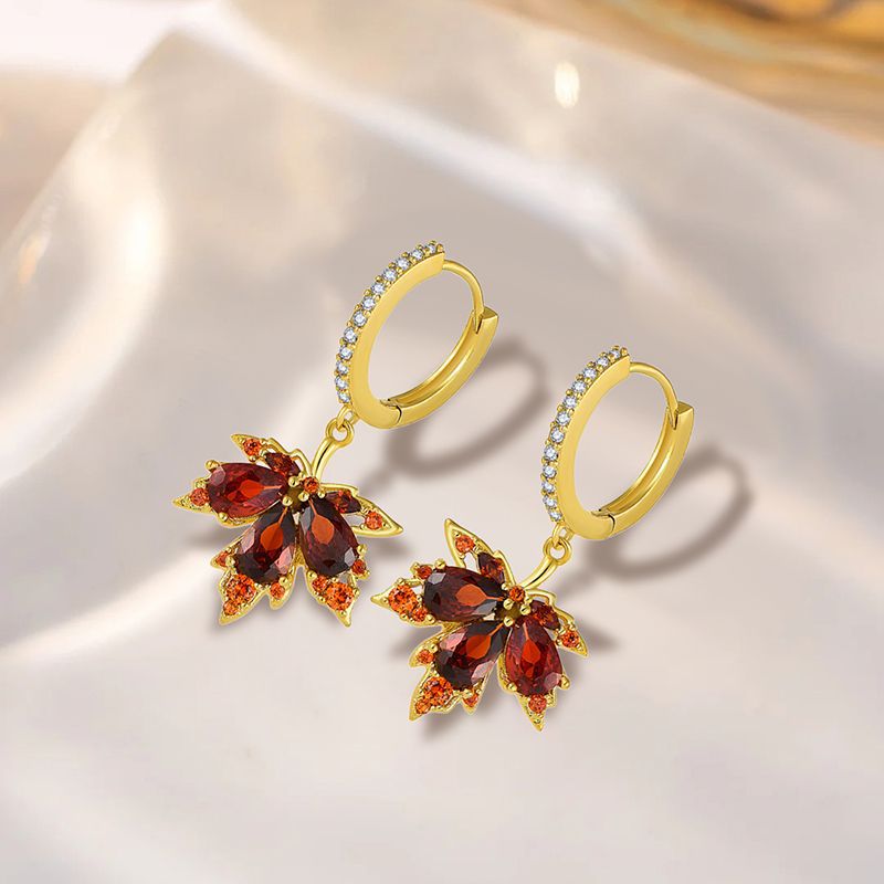 Autumn Maple Leaf Earrings - Sterling Silver 925 Red Resin Drops