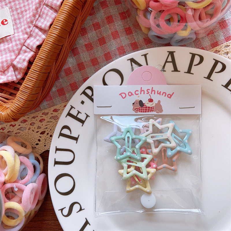 Rainbow Macaron Color Ultra-Soft Hair Accessories Set – Geometric Dot Scrunchies & Barrettes