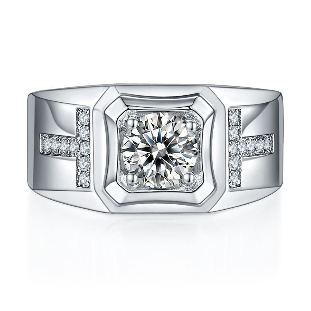 Titan Ridge™ 1 Carat Moissanite Ring - 925 Silver Wide Band for Men