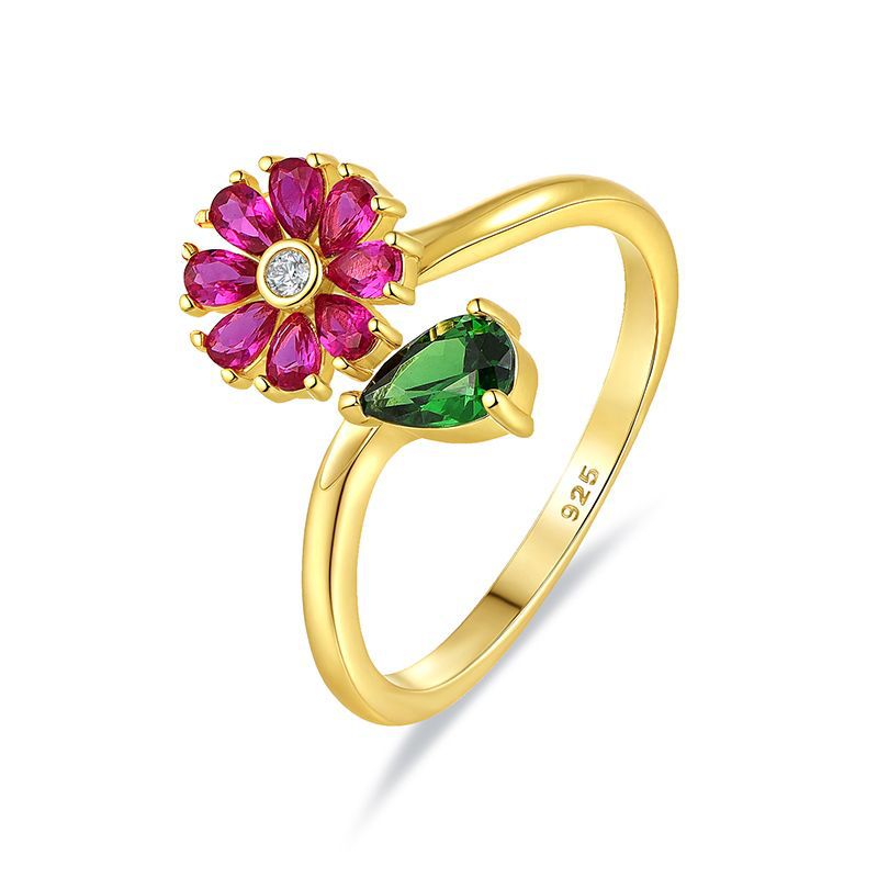 S925 Sterling Silver Adjustable Flower Ring - Delicate Dainty Botanical Jewelry for Women