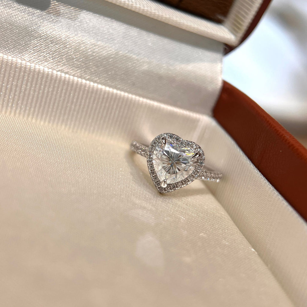 Heart Moissanite Promise Ring for Women | Dainty 2 Carat Solitaire Ring in Sterling Silver, Stackable Gift for Valentine's Day