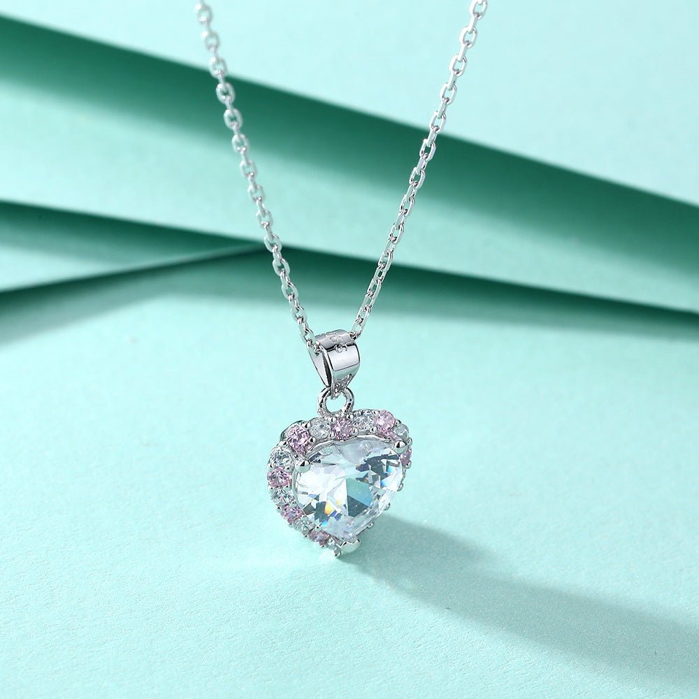 Delicate Pink CZ Heart Pendant Necklace - Solid 925 Sterling Silver Dainty Chain (Luxury Minimalist Jewelry)