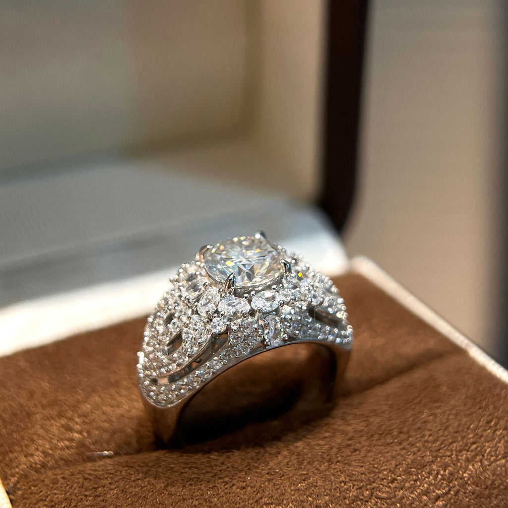 AuraBurst™ 2-Carat Moissanite Ring in Sterling Silver - Elaborate Floral Halo