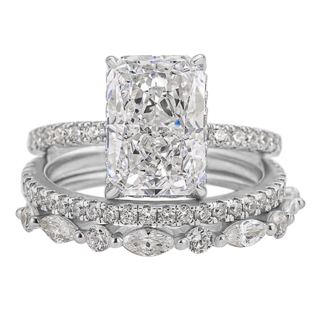 S925 Sterling Silver Sparkling Ice Flower Cut CZ Ring Set - High Quality Luxury Ins Style Stackable Rings