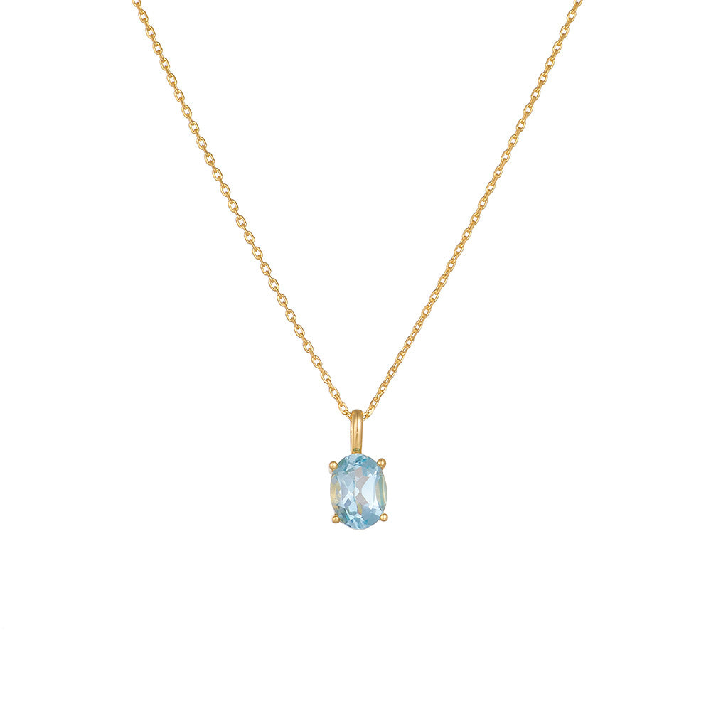 S925 Sterling Silver Sky Blue Topaz Necklace for Women - Minimalist Versatile Niche Design Luxury Natural Stone Choker