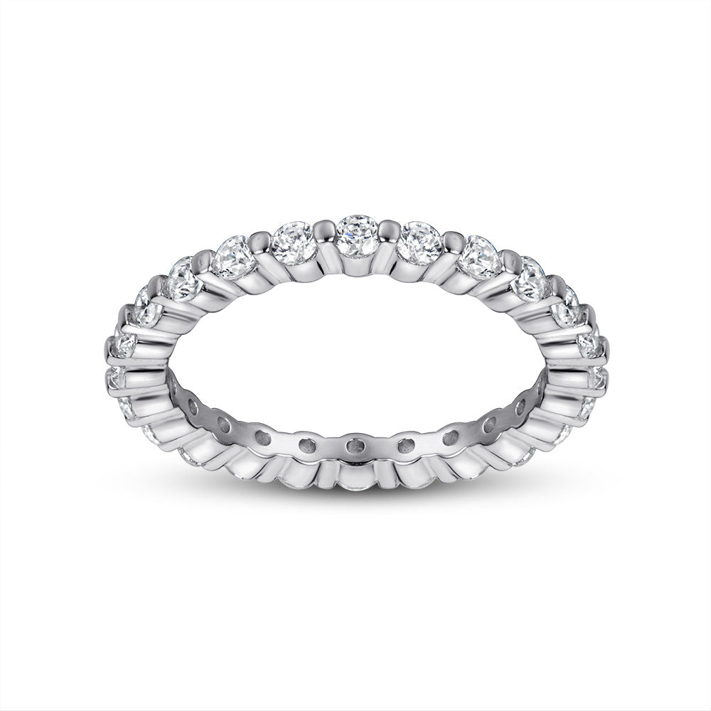 Single Row Pavé Set 925 Sterling Silver CZ Eternity Band - Women's Statement Ring
