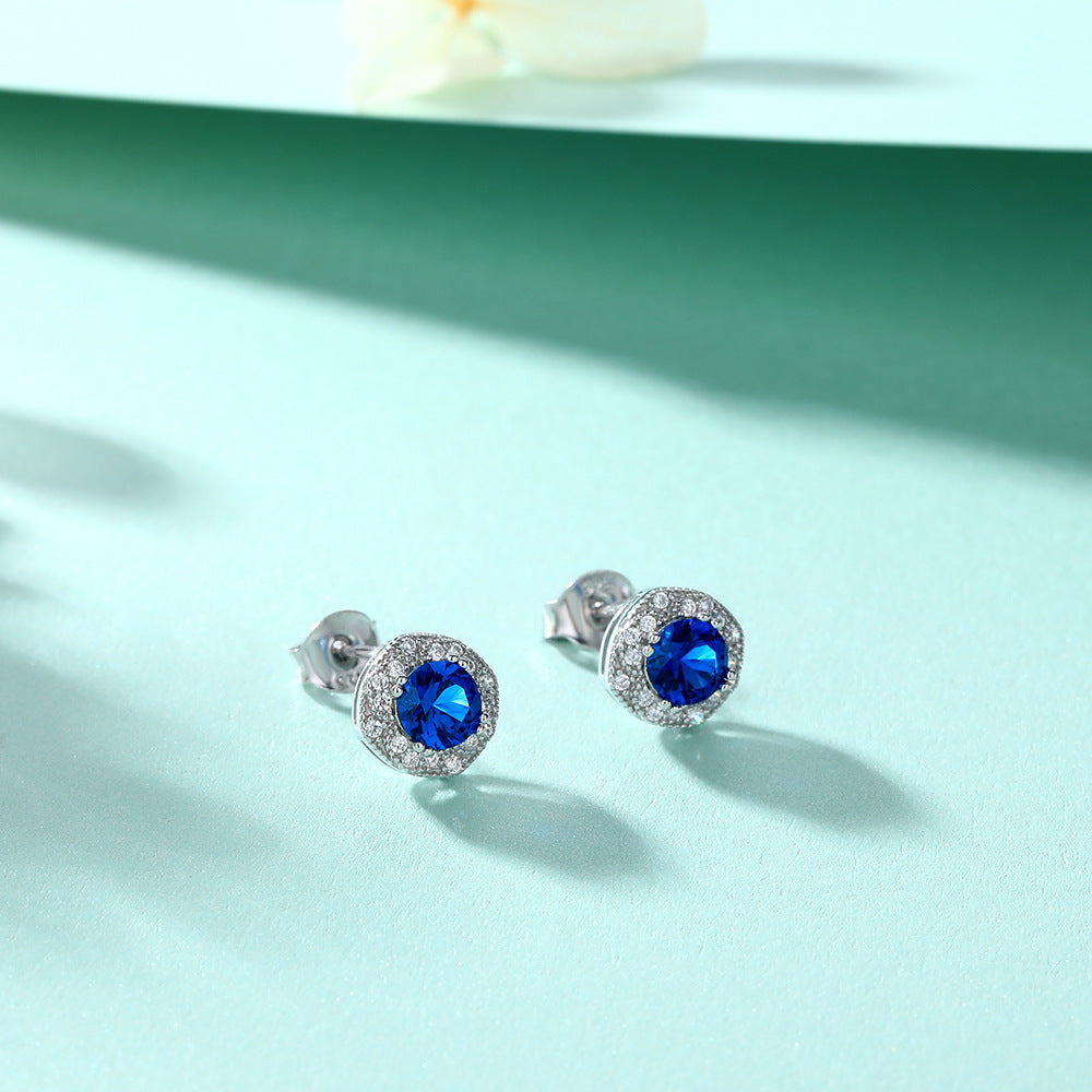 ‌Bohemian S925 Blue Zircon Flower Earrings – Handmade Statement Earrings for Women, Hypoallergenic Gift