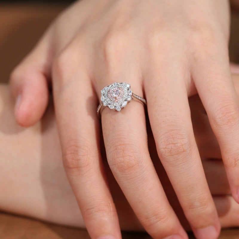 Heart Shape Pink Diamond Ring|925 Silver Full Pavé Women's Jewelry