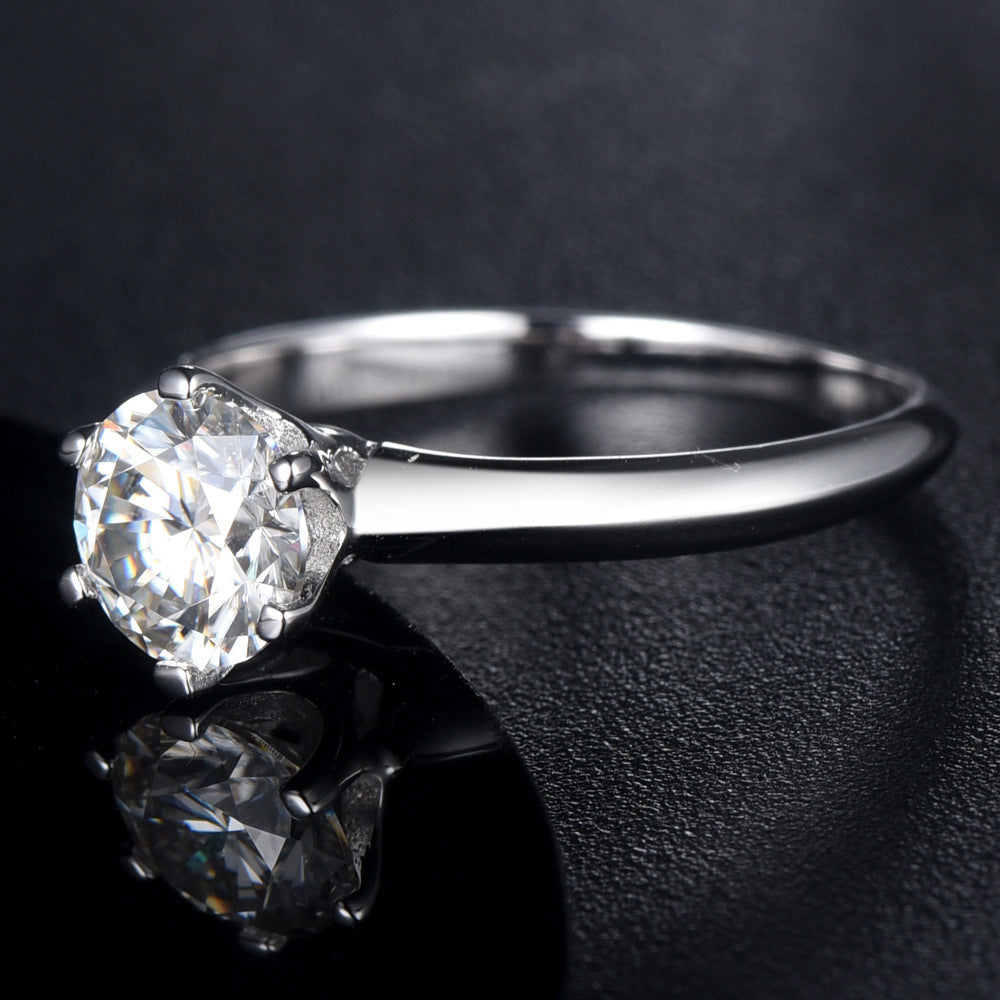 Timeless 6-Prong Moissanite Engagement Ring - Classic Sterling Silver