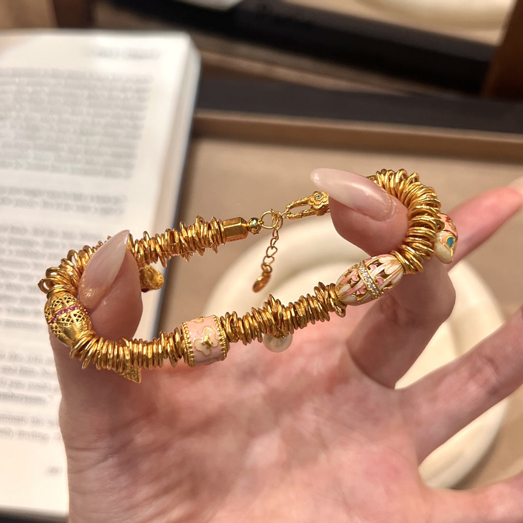 Coil Wrap Bracelet for Women, S925 Gold Plated Modern Chinese Style Jewelry