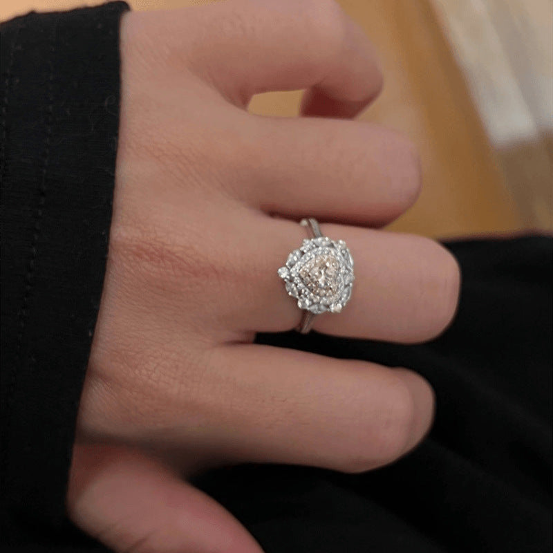 Heart Shape Pink Diamond Ring|925 Silver Full Pavé Women's Jewelry