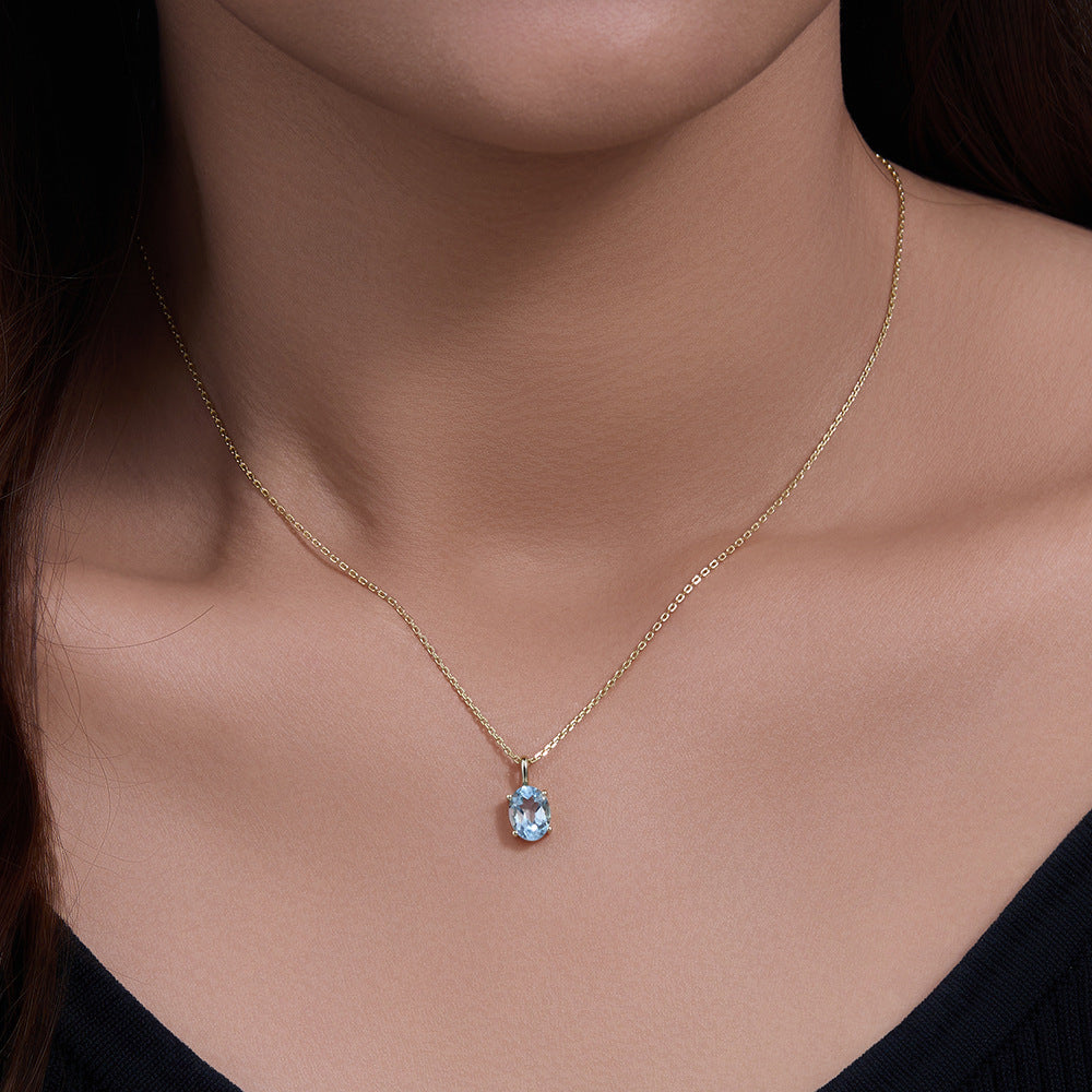 S925 Sterling Silver Sky Blue Topaz Necklace for Women - Minimalist Versatile Niche Design Luxury Natural Stone Choker