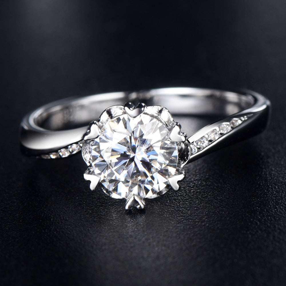 Snowflake Moissanite Engagement Ring - 1 Carat Twisted Band in Sterling Silver for Her