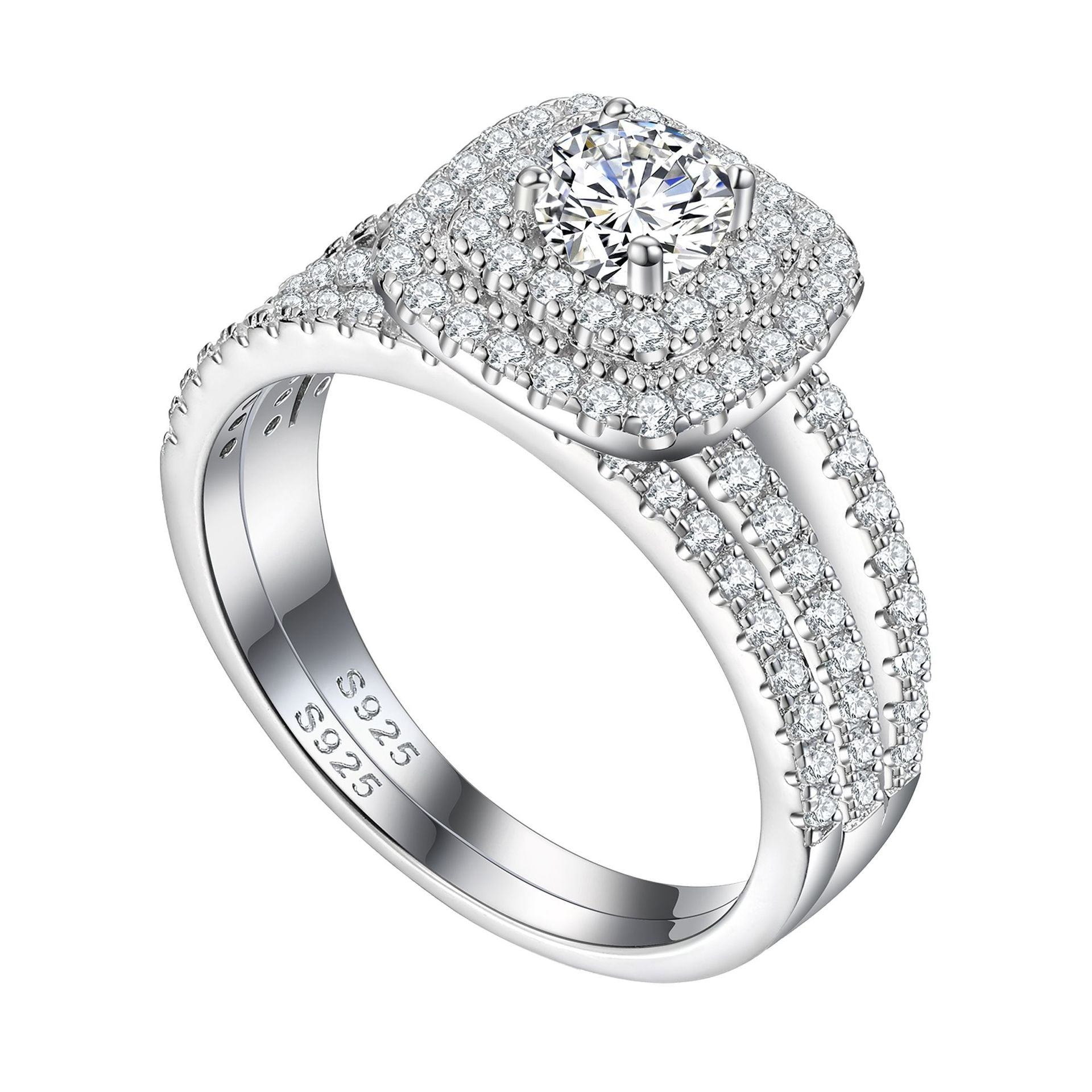 2-in-1 925 Sterling Silver Wedding Ring Set for Women - Bridal Combo Ring