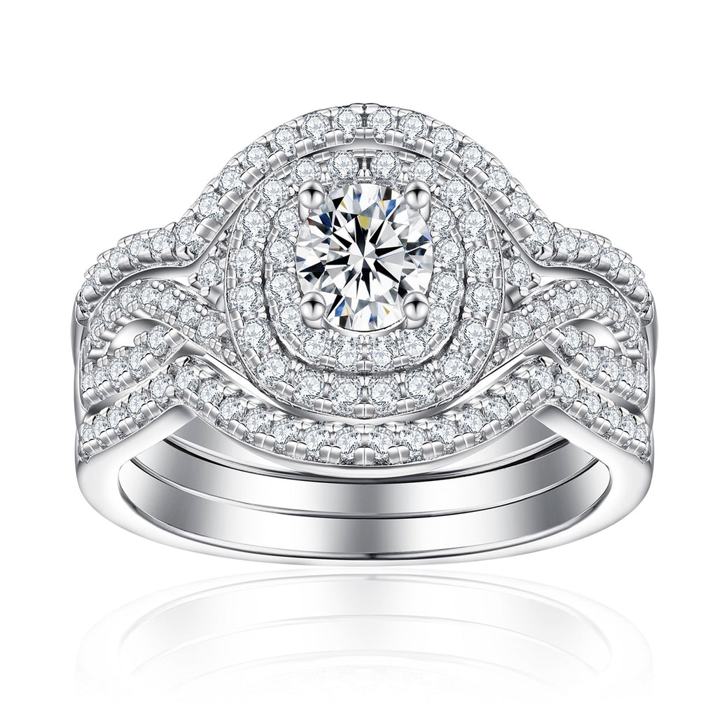 Bestselling 925 Sterling Silver 3-Piece Stackable CZ Ring Set | Women's Wedding Band Set