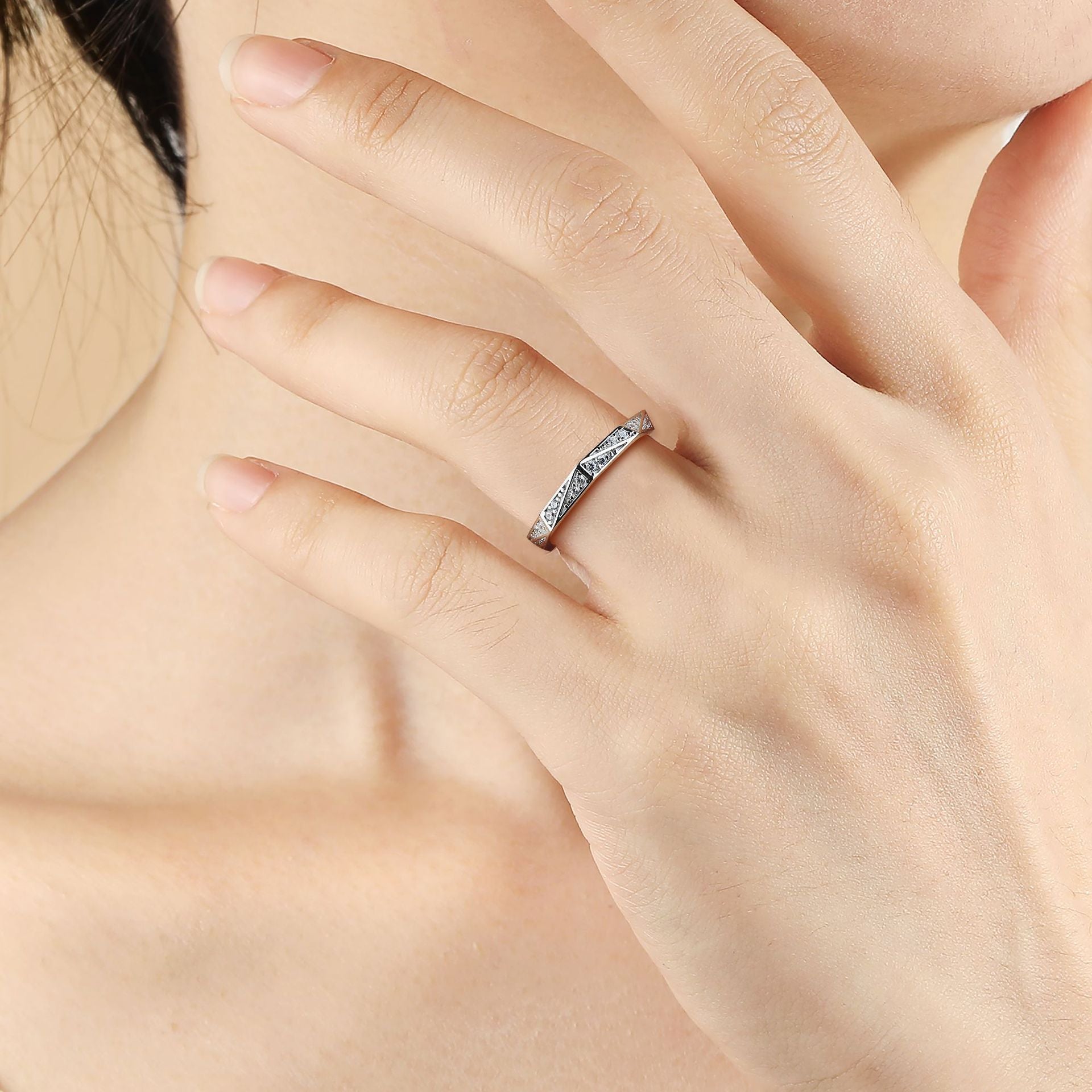 925 Sterling Silver Full Pave CZ Eternity Band | Women's Wedding Ring, Full Circle Diamond-Look Ring