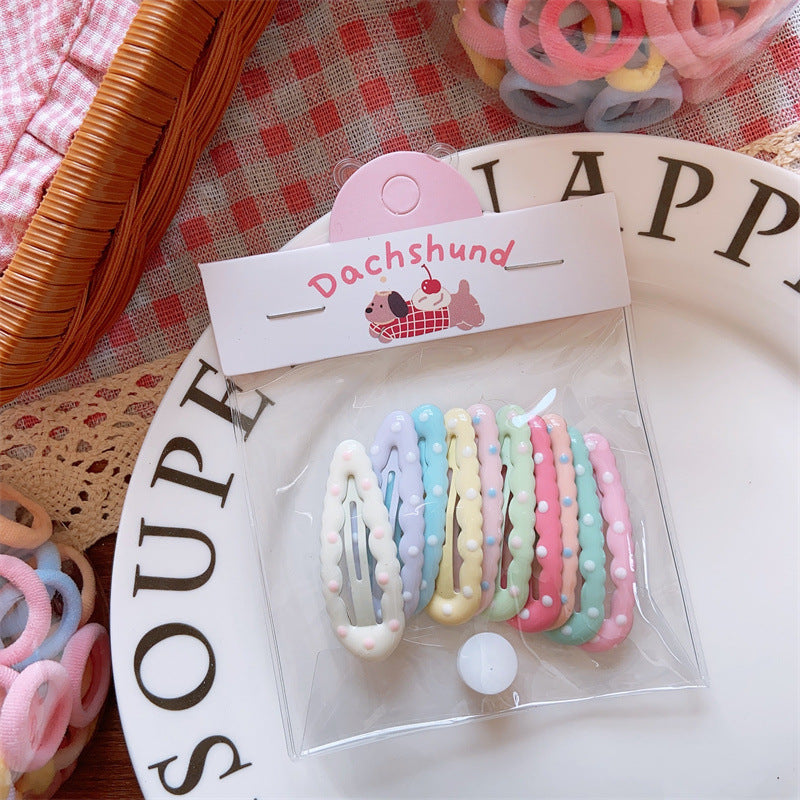 Rainbow Macaron Color Ultra-Soft Hair Accessories Set – Geometric Dot Scrunchies & Barrettes