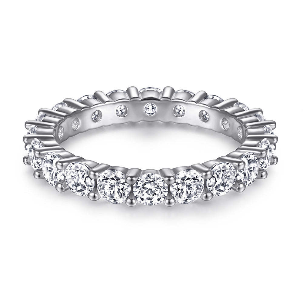 Single Row Pavé Set 925 Sterling Silver CZ Eternity Band - Women's Statement Ring