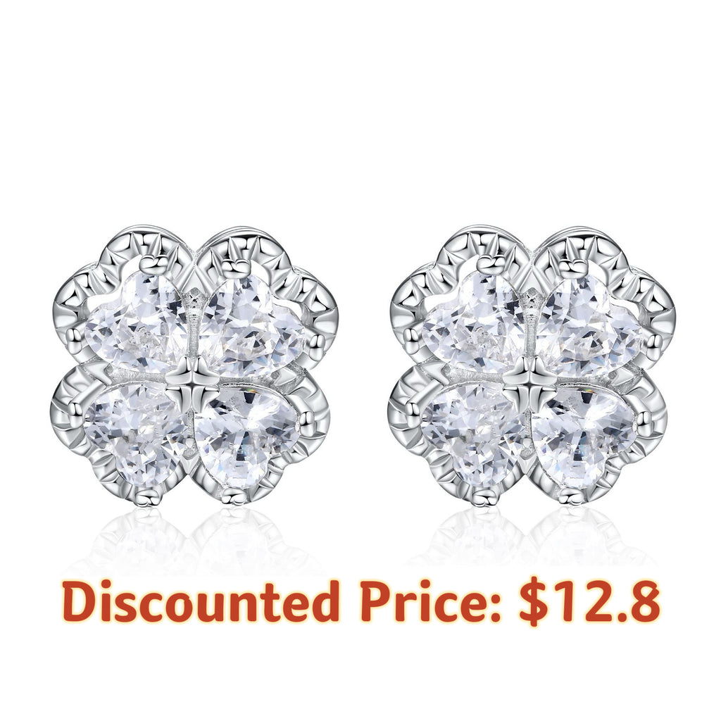 Chic S925 Silver Clover & Zircon Stud Earrings – Statement Earrings for Women, Hypoallergenic Gift