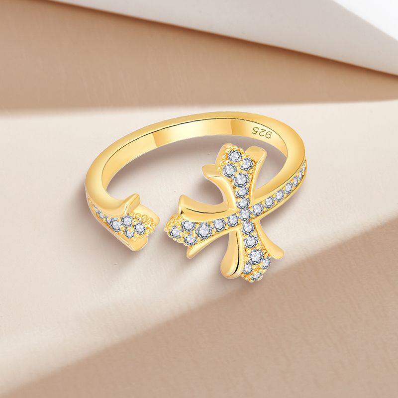 S925 Sterling Silver Full-Set CZ Cross Adjustable Ring | Unisex Celestial Statement Finger Ring for Men & Women