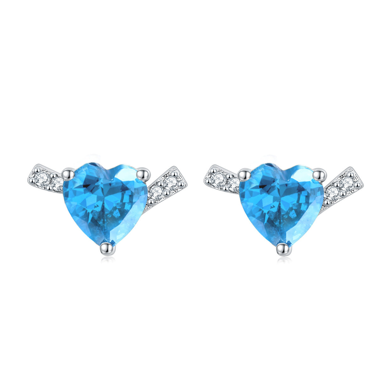 925 Sterling Silver Gemstone Set – Sapphire & Aquamarine Heart Jewelry
