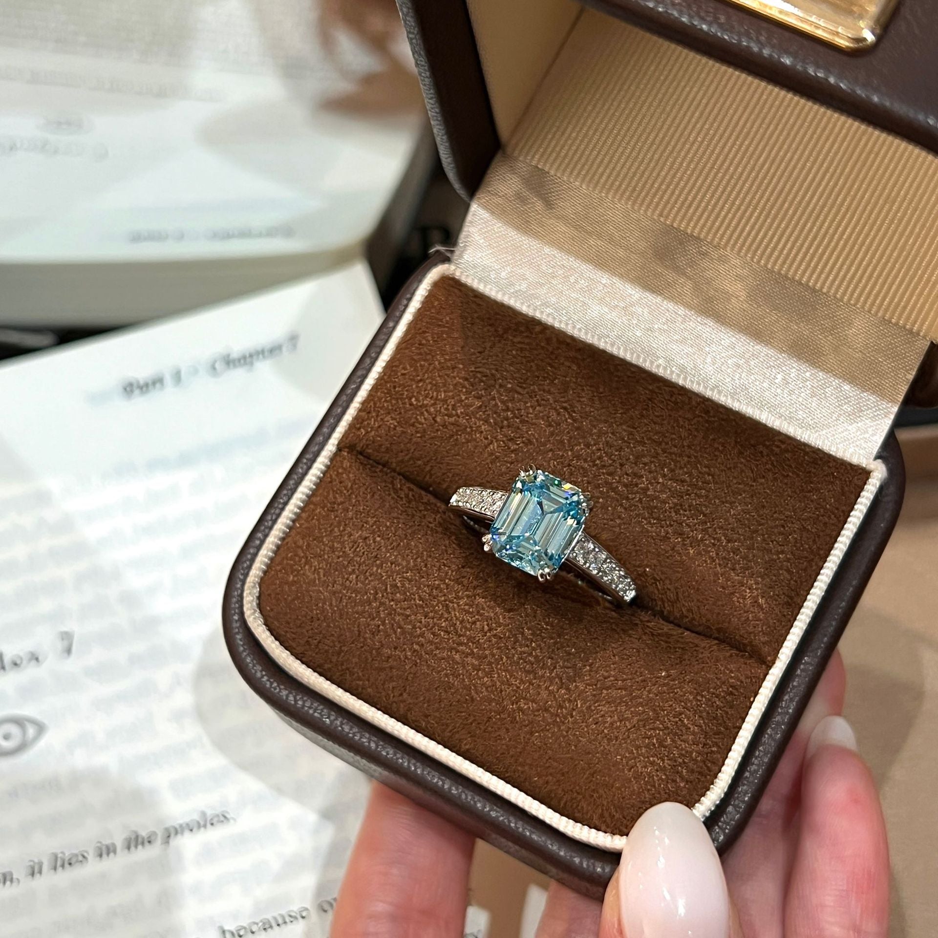 Rectangle Cut Aquamarine Statement Ring in Solid Sterling Silver