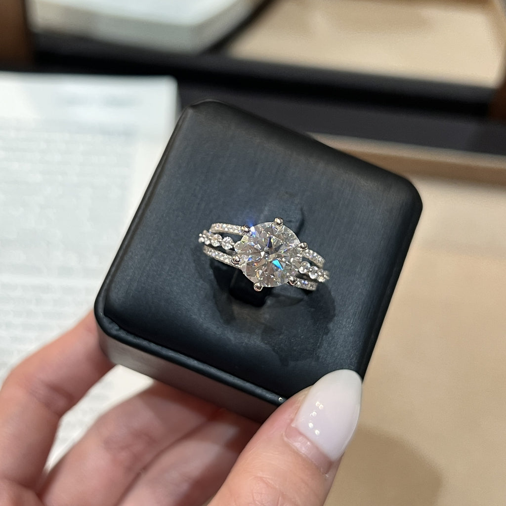 Avalon 5-Carat Moissanite Engagement Ring for Women, Sterling Silver Wedding Band, 11mm Light Luxury Solitaire Jewelry