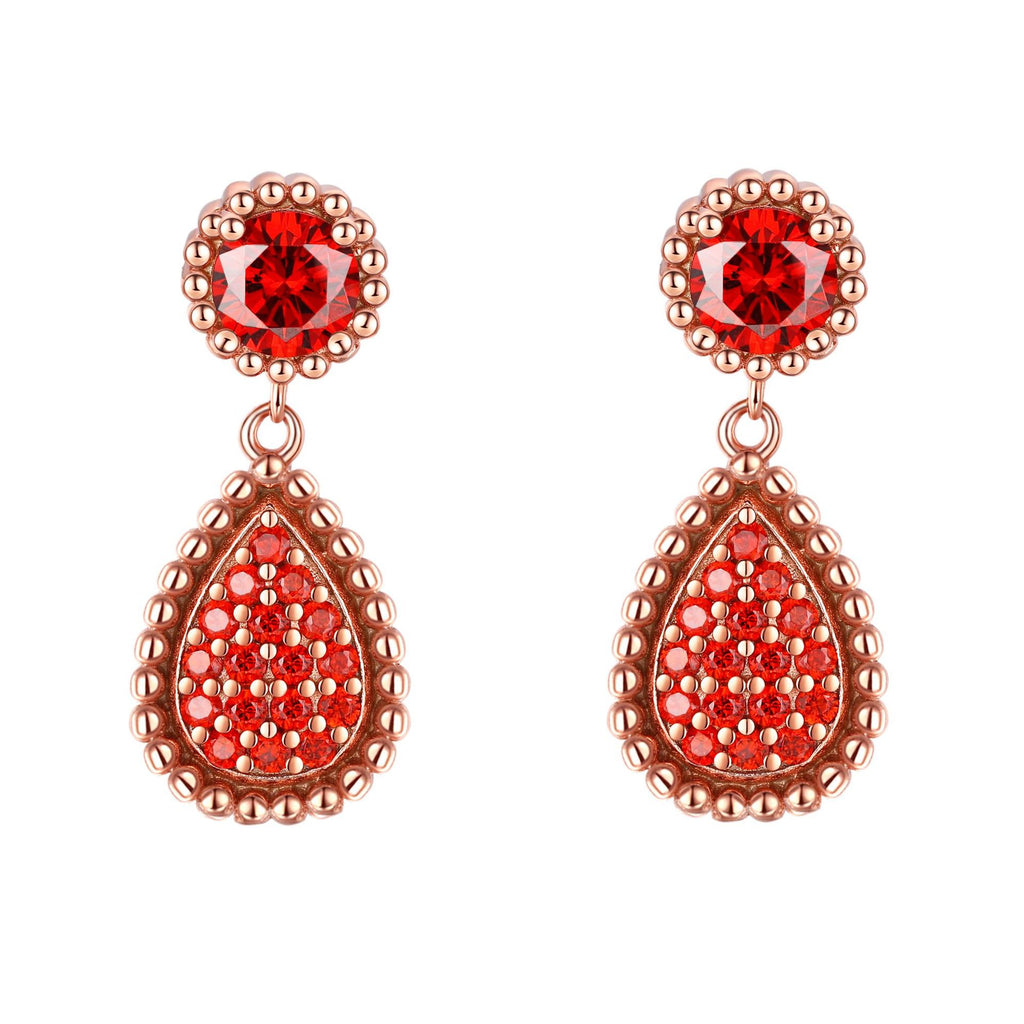 Bohemian Ruby Zircon Drop Earrings – S925 Silver Waterfall Dangle Earrings for Women, Hypoallergenic Gift