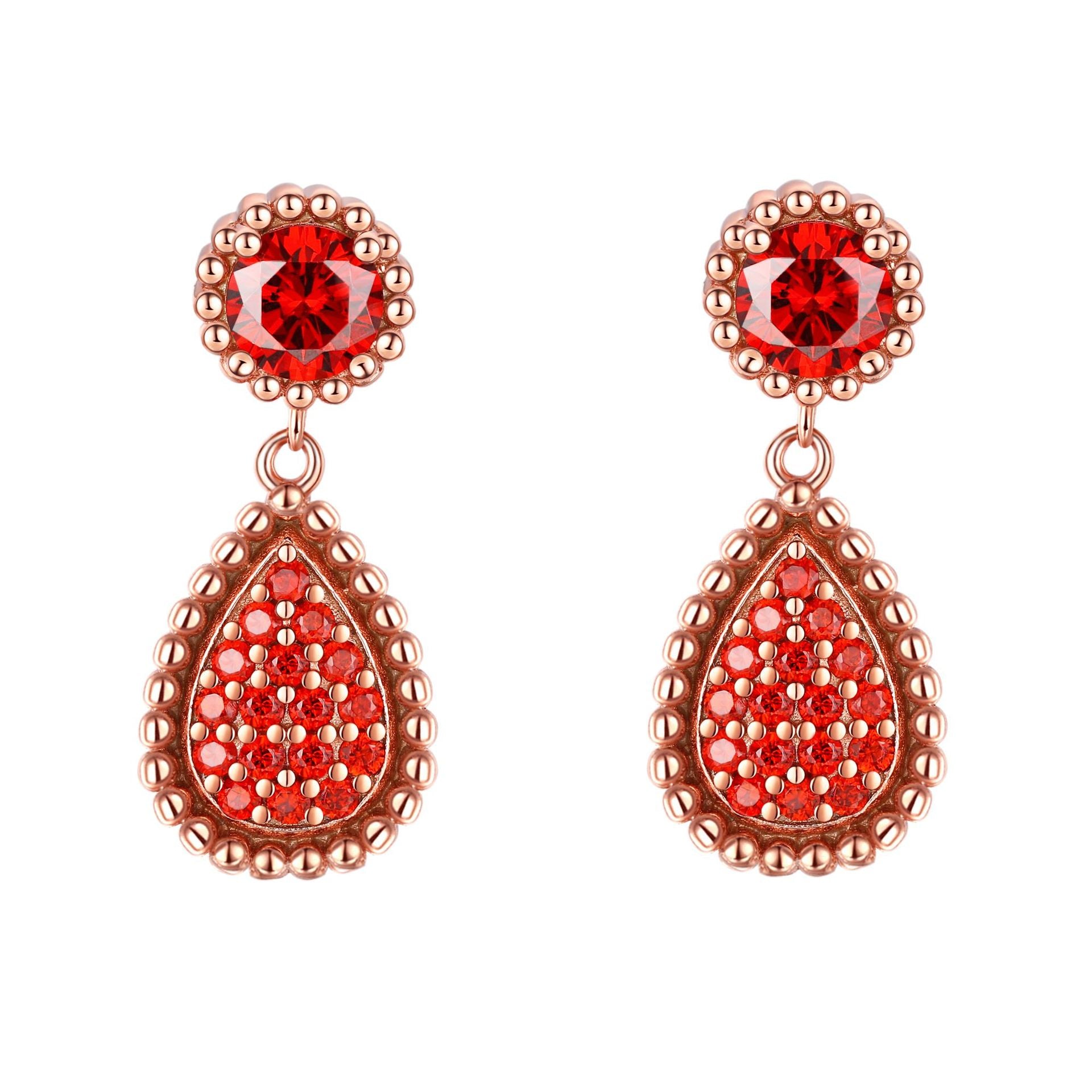 Bohemian Ruby Zircon Drop Earrings – S925 Silver Waterfall Dangle Earrings for Women, Hypoallergenic Gift