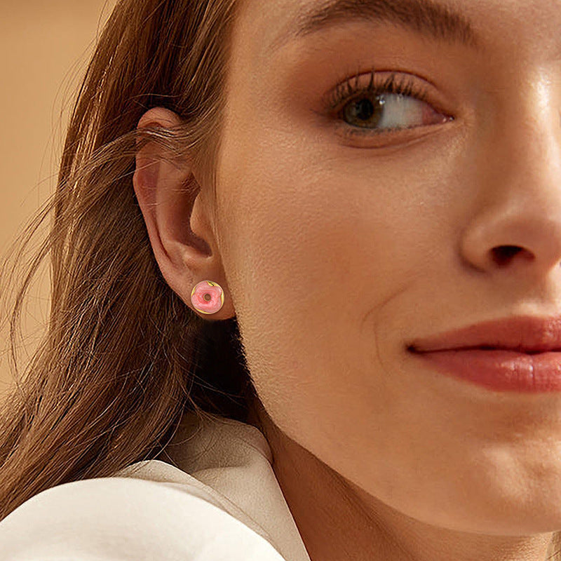New Arrival Dainty Irregular Donut Earrings for Women | Colorful Enamel S925 Silver Fresh Daily Jewelry