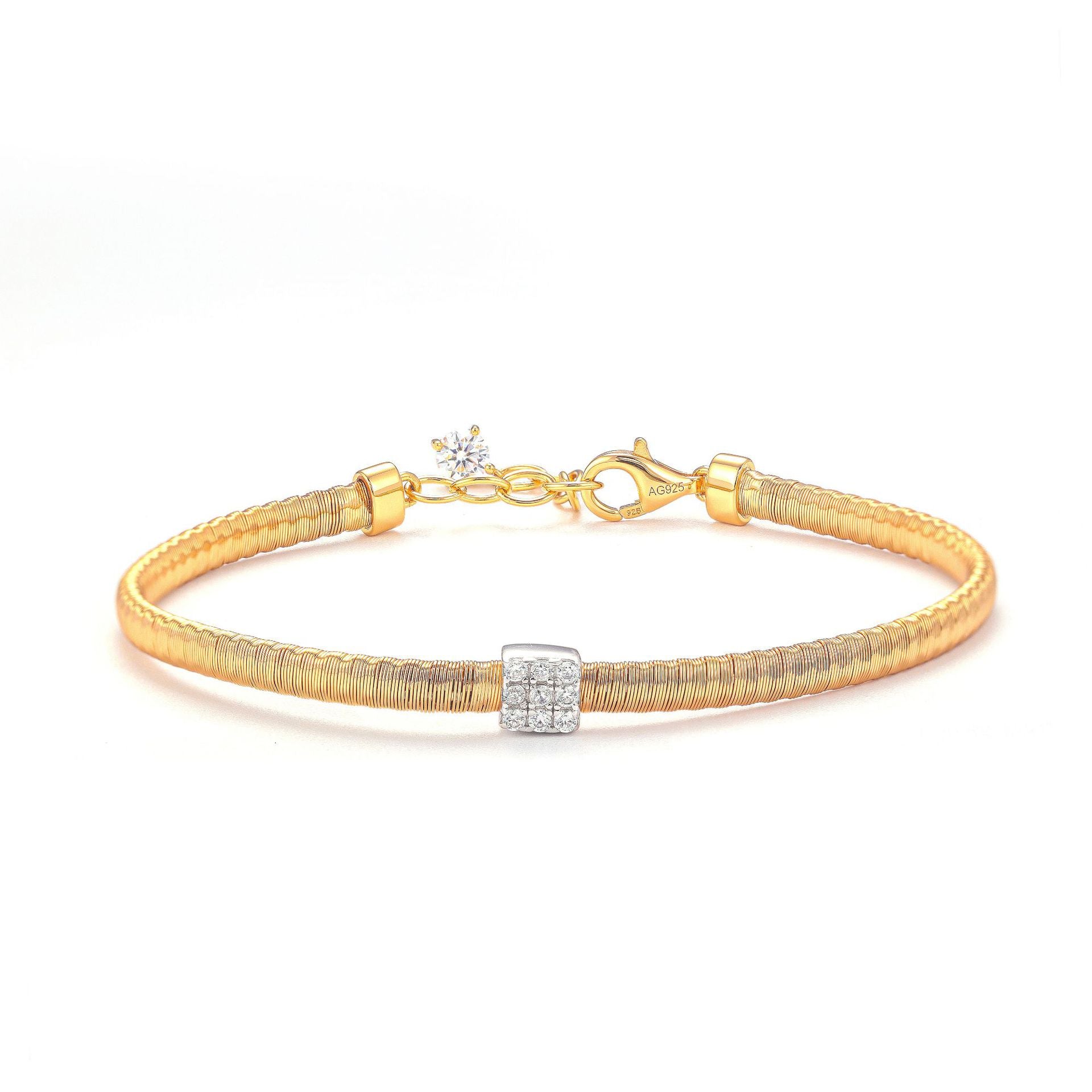 ‌S925 Sterling Silver Square-Cut Cubic Zirconia Chain Bracelet