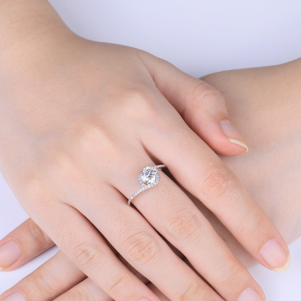 Twisted Shank Moissanite Ring - 1 Carat Round Cut in Sterling Silver Diamond-Tested