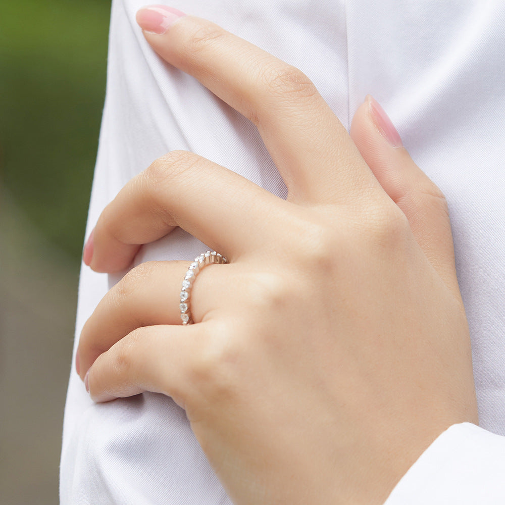 Single Row Pavé Set 925 Sterling Silver CZ Eternity Band - Women's Statement Ring