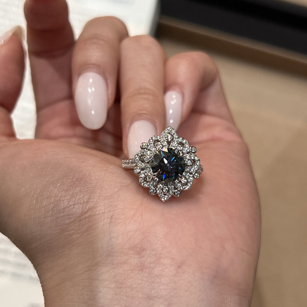 ‌S925 Sterling Silver 2CT Multicolor Blue Moissanite Ring - Viral Aesthetic Stacking Ring for Women