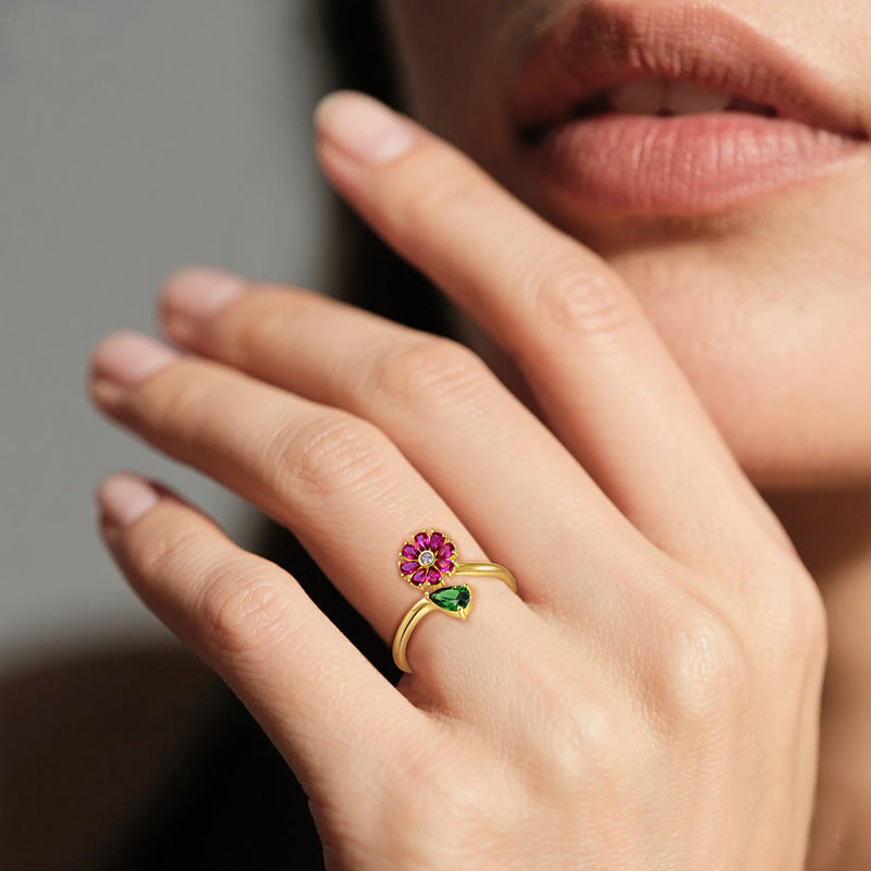 S925 Sterling Silver Adjustable Flower Ring - Delicate Dainty Botanical Jewelry for Women