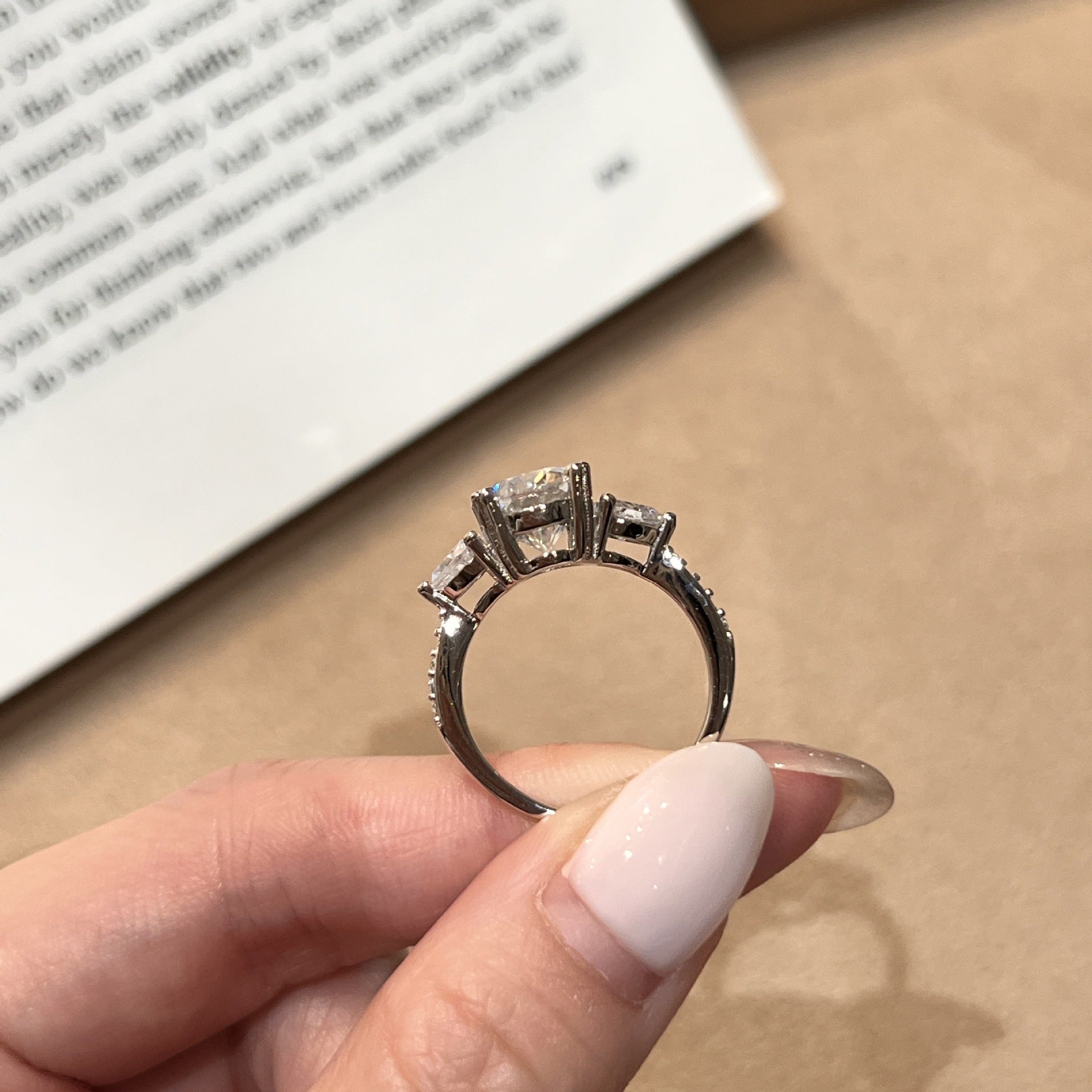 3 Carat Oval Three Stone Moissanite Engagement Ring in S925 Sterling Silver