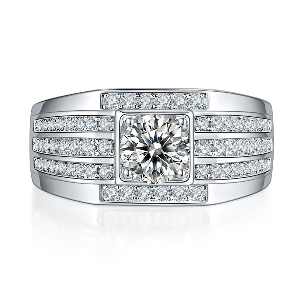 925 Sterling Silver Moissanite Men's Ring – Bold & Hypoallergenic