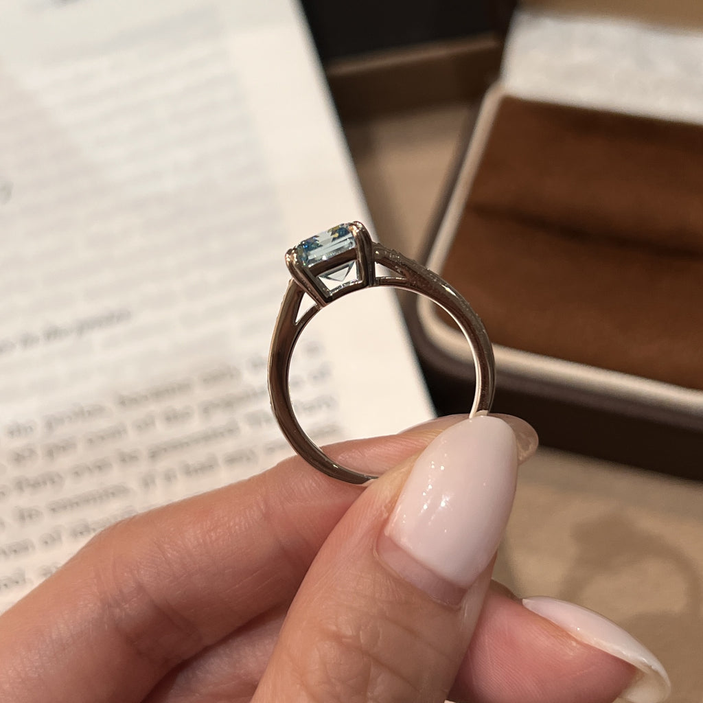 Rectangle Cut Aquamarine Statement Ring in Solid Sterling Silver